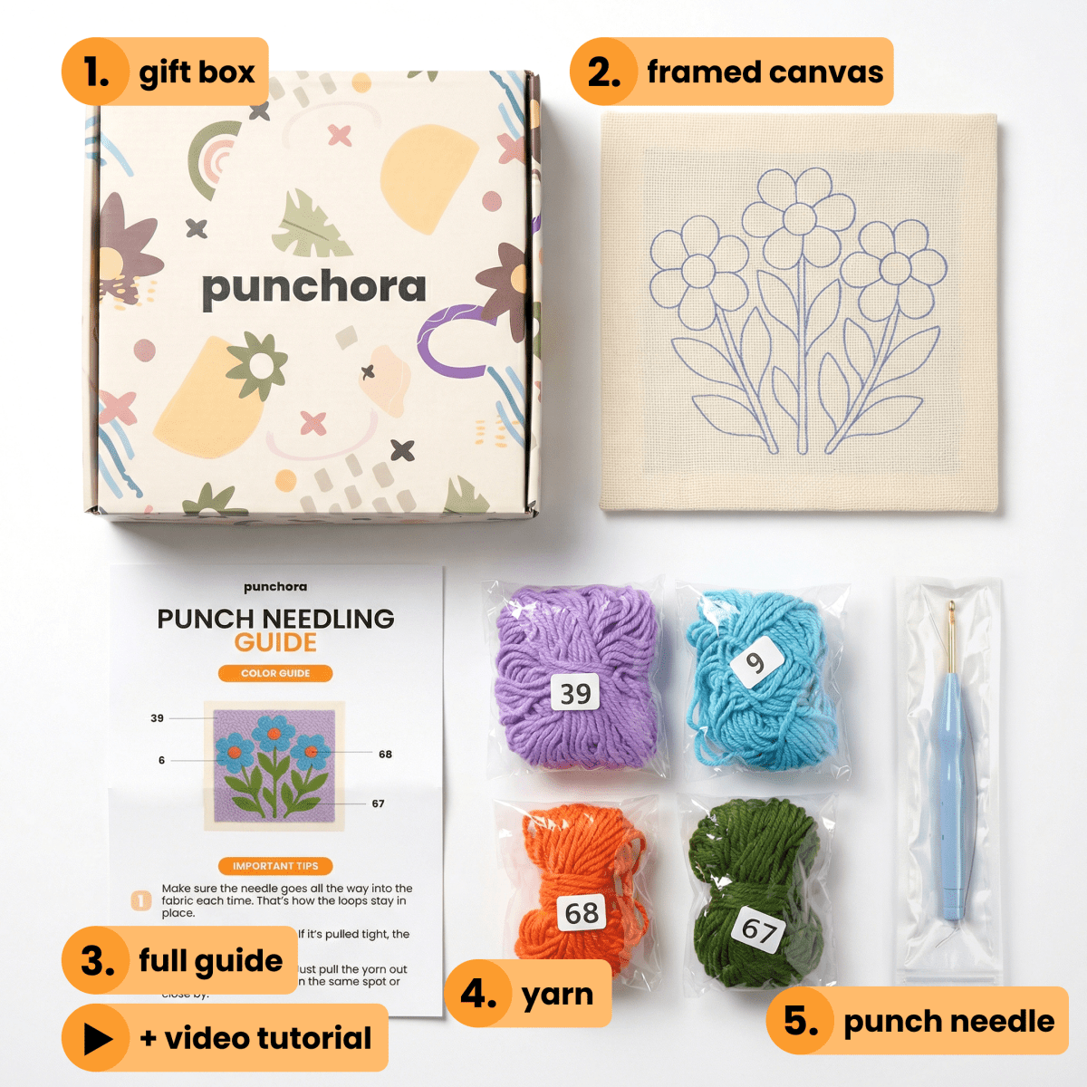 Fragrant Trio Punch Needle Kit I DIY Craft Set by Punchora